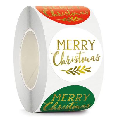 China Full Color Print Sticker 500 Sheets / Roll High Quality Customized Christmas Hot Stamping Sticker Round 3.8cm Festive Decor Party Gift Wrap Tag for sale