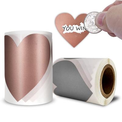 China Custom Eco Friendly Rose Gold Labels Sticker Scratch Off Waterproof Heart Shaped Silver Labels Stickers Decals for sale