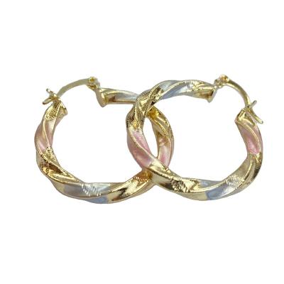 China 2023 circle earrings fish bone-perforation enamel transforming technology copper plating circle earrings for sale