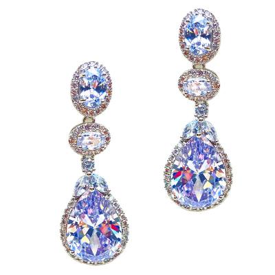 China Circle Earrings Fine Jewelry White Long Platinum Copper-Plated Teardrop Bridal Wedding Earrings for sale