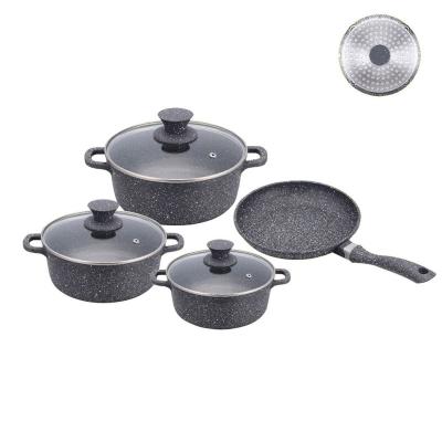 China Sustainable 7Pcs Pressed Non Stick Aluminum Stick Kitchen Cookware Set Durable Stock Pot for sale