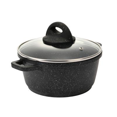 China Durable Casserole Die-Casting Non-Stick Pot With Lid Wholesale Aluminum Marble Black Coating Soup Pot for sale