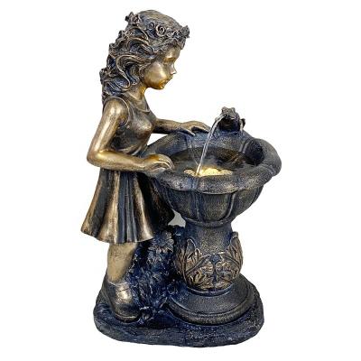 China Polistone Polyresin Decoration Child Frog Vessel Water Feature Pedestal Indoor Outdoor Playful Water Fountain for Garden Patio Backyard for sale