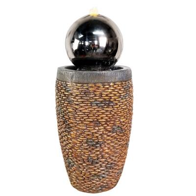 China Contemporary 2022 Fiberglass Polyresin Base and Stainless Steel Ball Sphere Fountain Bubbler Water Feature for Home and Garden Decoration for sale