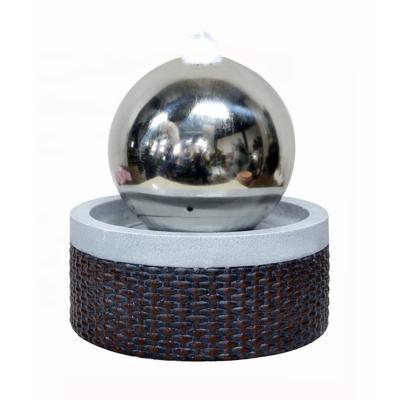 China 2022 Modern Fiberglass Polyresin Rattan Base and Stainless Steel Ball Sphere Fountain Bubbler Water Feature for Home and Garden Decoration for sale