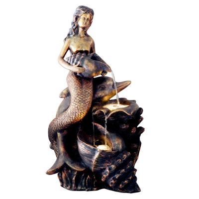 China 2022 Fiberglass Polyresin Mermaid Dolphin Shell Conch Water Feature Water Feature Water Fountain for Garden Patio Backyard Decking for sale