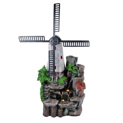 China 2022 Decorative Fiberglass Polyresin Windmill Lighthouse Rock Garden Water Feature Water Feature Waterfall Fountain for Garden Patio Decking for sale