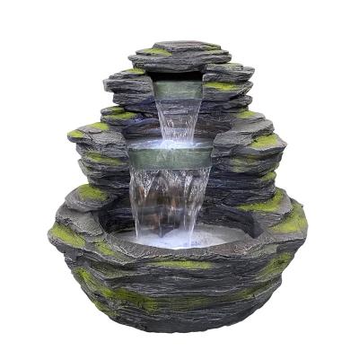 China Outdoor Water Feature 2022 Polyresin 3 Fiberglass Rock Stone Tiered Waterfall Fountain Slate Floor for Garden Patio Deck Porch for sale