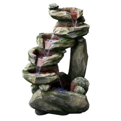 China Feature 2022 Outdoor Waterfall Fountain Tiered Waterfall Fountain Stone Rock Fiberglass 6 Polyresin Slate Flooring For Garden Patio Deck Porch for sale