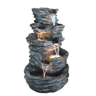 China Feature 2022 Outdoor Fiberglass Polyresin 5 Tiered Rock Stone Waterfall Fountain Rock Stone Waterfall Feature For Garden Patio Deck Porch for sale