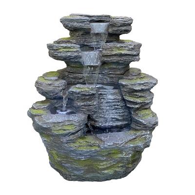 China Outdoor Water Feature Waterfall Polyresin Slate Fiberglass Rock Stone Waterfall Foountain For Garden Patio Backyard Deck Home Lawn Porch for sale