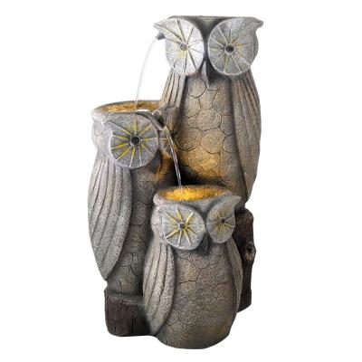 China 2022 Tiered Fiberglass Polyresin Owls Family Waterfall Fountain 3 Water Feature Decoration Water Feature Waterfall Ornament for Home and Garden for sale