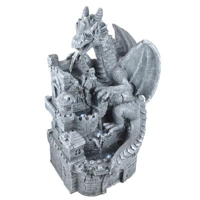 China 2022 New Polyresin Fiberglass Dragon Waterfall Fountain Wonder Decoration Waterfall Dragon Gothic Statue Castle For Home And Garden Deco for sale