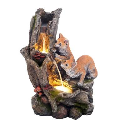 China 2022 Fiberglass Polyresin Playing Foxes Logs Trunk Water Feature Decorative Water Feature Waterfall Fountain for Outdoor Garden and Patio for sale