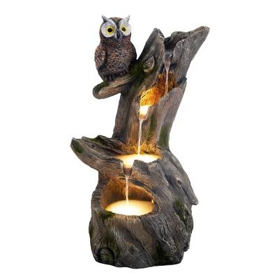 China Decorative 2022 Fiberglass Polyresin OWL Tree Trunk Log Waterfall Fountain Waterfall Feature for Outdoor Garden Countryside Backyard for sale