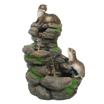 China Feature 2022 Playful Otter Waterfall Poly Resin Otter Waterfall Waterfall Rock Pool Stone Fountain For Garden Landscaping Decoration for sale