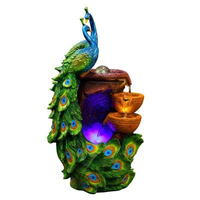 China 2022 Polistone Polyresin Peacocks Fountain with Waterfall Bowls Rolling Glass Ball Water Feature Decoration Ornament for Home and Garden for sale