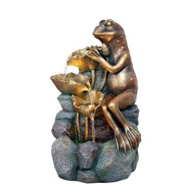 China 2022 Polyresin 4 Tiered Leaf Polistone Frog Waterfall Water Feature Decoration Waterfall Ornament for Home and Garden for sale