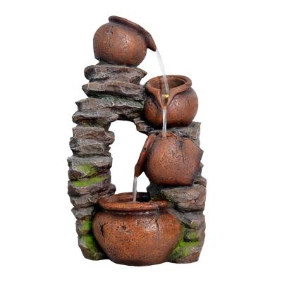 China 2022 Fiberglass Polyresin Waterfall Rock And Tiered Pots And Rock Water Fountain 4 Pot Feature Decoration The Patio Garden And Yard for sale