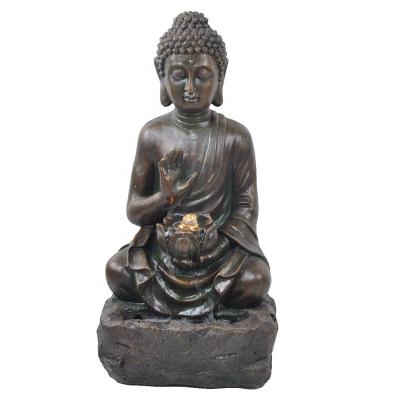 China 2022 Fiberglass Polyresin Sitting Meditation Buddha Fountain with Lotus ZEN Buddha Bubbler Water Fountain Indoor and Outdoor Decoration for sale