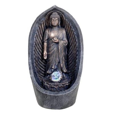 China Fiberglass Polyresin Indoor Outdoor Buddha with Rolling Glass Ball Water Feature Asia ZEN Buddha Water Fountain for Home and Garden Lawn for sale