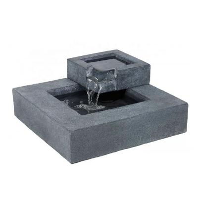 China Fiberglass Customized Contemporary Modern Polyresin Decoration Square 2 Tier Water Feature Water Feature Waterfall Fountain For Indoor Outdoor Garden for sale