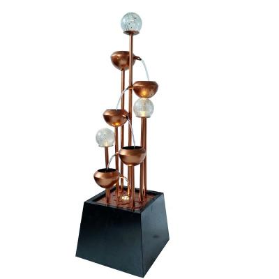 China 2022 Copper Metal Bowls Waterfall Copper Fountain with Glass Ball Modern Water Feature Multi-tiered Water Feature for Indoor and Outdoor for sale