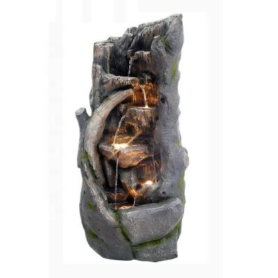 China 2022 Fiberglass Polyresin Tree Trunk and Rock Waterfall Fountain Logs and Tiered Rock Waterfall Waterfall Feature for Home and Garden for sale