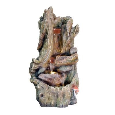 China New Polistone 2022 Polyresin Tree Trunk Log Waterfall Fountain Cascading Rock and Log Tiered Water Feature Decoration for Home and Garden for sale