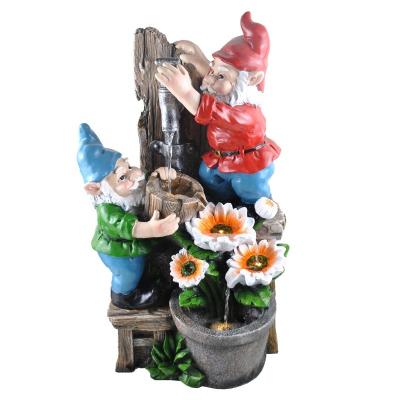 China Feature 2022 Fiberglass Polyresin Gnomes Flowing Faucet Waterfall Fountain Water Playful Waterfall Decorative Feature for Indoor and Outdoor for sale