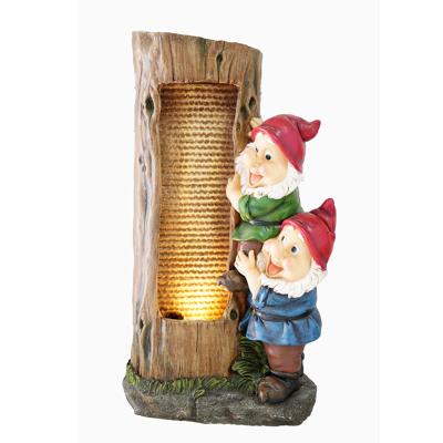 China Playful 2022 Fiberglass Polyresin Gnomes and Wood Log Waterfall Rippling Fountain for Garden Patio Balcony Deck Indoor Outdoor Porch for sale