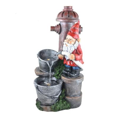 China Polistone Polyresin Fire Hydrant Gnome Buckets Outdoor Feature 2 Tier Waterfall Fountain Decoration 2022 for Lawn and Garden Patio for sale