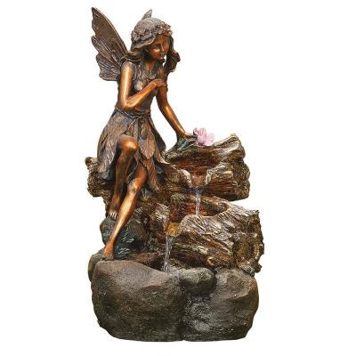 China 2022 Fairy Garden Outdoor Floor Wooden Polyresin Statue Water Feature Rock Waterfall Fountain for Garden Patio Backyard Deck Home for sale