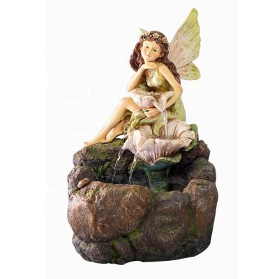 China 2022 Polyresin Statue Fairy Fountain Water Feature 2 Tier Flower Outdoor Waterfall Waterfall For Garden Patio Backyard Deck Home for sale