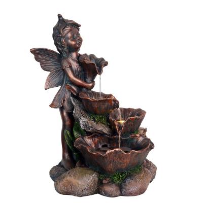 China Polistone Polyresin Flower Rock Waterfall Indoor Outdoor Fairy Feature 4 Tiered Water Fountain for Home and Garden Patio Backyard Deck for sale