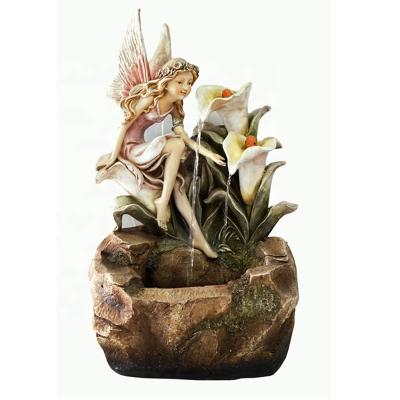 China Feature 2022 Polyresin Statue Garden Fountain Fleur De Lis Waterfall Fairy Water Feature Landscaping For Garden Patio Backyard Deck Home for sale