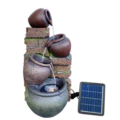 China LED Solar Fountain Polyresin Solar Powered Fountain with Rechargeable Battery Holder Garden Patio Pots Bricks Waterfall Fountain for sale