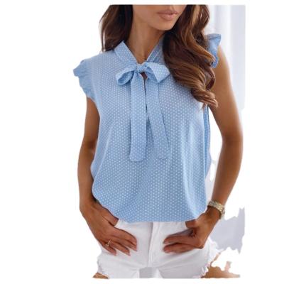 China Anti-pilling Office Clothing Short Sleeve Top Ruffle Shirt Elegant Ruffle Sleeveless Shirt for sale