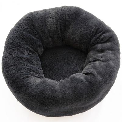 China Plush Cushion Deep Sleep Round Kennel Winter Stocked Pet Supplies Wholesale Cat Dog Bed Plush Custom Logo for sale