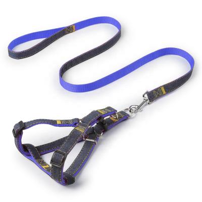 China Thoracodorsal No-Pull Harness Adjustable Denim Dog Rope Thoracodorsal Leash Set with Collar for Small Medium Large Dog for sale