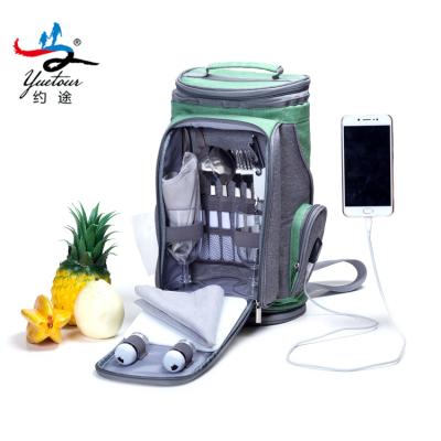 China Eco - Friendly Multi Function Picnic Cooler Bag For 1 With Tableware , USB Charging Backpack for sale