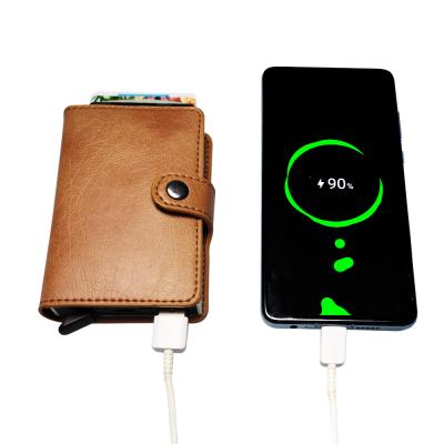 China With Aluminum USB Mini Power Bank With RFID Card Holder Wallet With PU Leather for sale