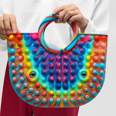 China Fashion Silicone Rainbow Popit Purse Purse Push Pop Handbag Waterproof Beach Tote Bags For Women for sale