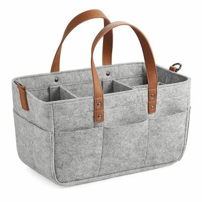 China Felt Baby Diaper Cart Bag Felt Baby Diaper Caddy Organizer Bag with Adjustable Compartments Gray for sale