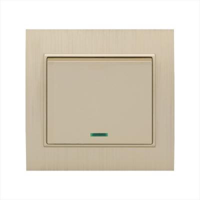 China ANTI-FIRE 250V 10A 1 PC BAND 1 WAY LIGHT SWITCH WITH LED, GOLD COLOR. for sale