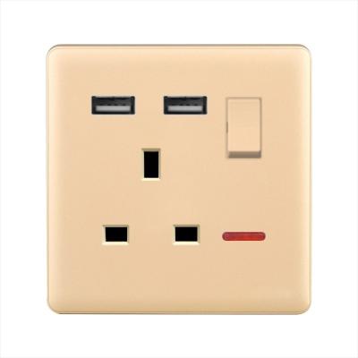 China ANTI-FIRE PC 250V 13A SWITCHED SOCKET WITH 2USB SOCKET&LED, ANTI-FIRE PC 1.5MM THICKNESS METAL for sale