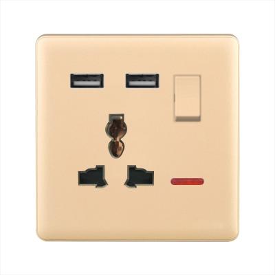 China PC FRAME 250V 13A SWITCHED UNIVERSAL 5PIN SOCKET WITH 2USB SOCKET+LED, ANT-FIRE PC 1.5MM THICKNESS METAL for sale