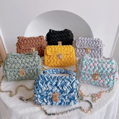 China Popular Large Capacity Ladies Handbags Hand Crochetbbag For Women T-shirt Yarn Crochet Knitted Handmade Striped Bag Crochet Bag for sale