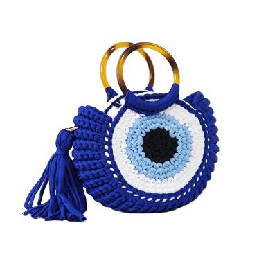 China 2023 fashion fashion devil's eye women hand beach bags handmade wool crochet lady bags for sale