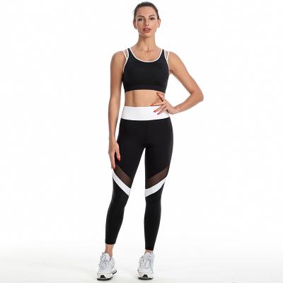 China Breathable Black Sets Compression Ladies Leggings Gym Wear Gym Sets High Waisted Legging And Sports Bras for sale